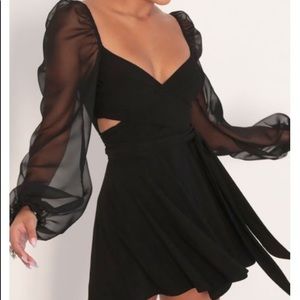 Mesh puff sleeves dress